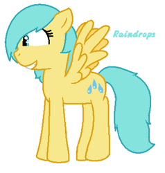 Size: 358x376 | Tagged: safe, artist:imtailsthefoxfan, derpibooru import, sunshower raindrops, pegasus, pony, female, mare, solo, yellow coat