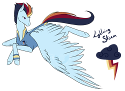 Size: 2886x2102 | Tagged: safe, artist:oneiria-fylakas, oc, oc only, oc:lightning storm, pegasus, pony, clothes, male, offspring, parent:rainbow dash, parent:soarin', parents:soarindash, solo, stallion, uniform, wonderbolt trainee uniform