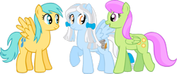 Size: 1375x580 | Tagged: safe, artist:ludiculouspegasus, derpibooru import, merry may, sunshower raindrops, oc, oc:scribes, pegasus, pony, bow, female, mare, simple background, transparent background, vector