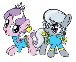 Size: 538x435 | Tagged: safe, artist:dropdeadthendance, derpibooru import, diamond tiara, silver spoon, earth pony, pony, clothes, cute, diamondbetes, glasses