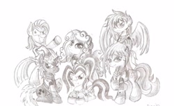 Size: 3704x2268 | Tagged: safe, artist:piterq12, derpibooru import, crisis equestria, elements of chaos, monochrome