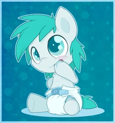 Size: 1200x1280 | Tagged: safe, artist:cuddlehooves, derpibooru import, oc, oc only, pony, baby, baby pony, diaper, foal, hoof sucking, poofy diaper, solo