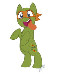 Size: 800x1023 | Tagged: safe, artist:nolycs, derpibooru import, pony, bipedal, michelangelo, ponified, solo, teenage mutant ninja turtles