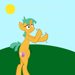 Size: 700x700 | Tagged: safe, artist:evilpoptartpony, derpibooru import, snails, pony, bipedal, dancing, solo, sun