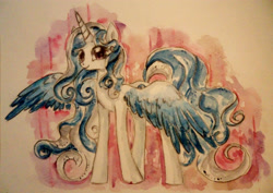 Size: 4320x3067 | Tagged: safe, artist:smartmeggie, derpibooru import, oc, oc only, oc:feathers, alicorn, pony, absurd resolution, alicorn oc, solo, traditional art