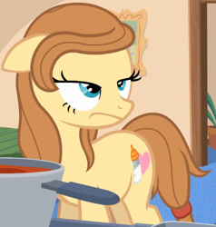 Size: 556x585 | Tagged: safe, derpibooru import, screencap, oc, oc only, oc:cream heart, earth pony, pony, button's adventures, cutie mark, female, floppy ears, mare, solo, unamused