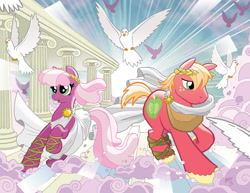 Size: 981x756 | Tagged: safe, artist:tonyfleecs, derpibooru import, idw, big macintosh, cheerilee, dove, earth pony, pony, comic cover, cover, male, stallion