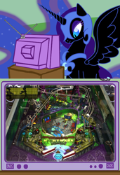 Size: 512x750 | Tagged: safe, nightmare moon, alicorn, pony, exploitable meme, female, horn, mare, pinball, solo, tv meme