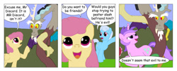 Size: 1024x415 | Tagged: safe, artist:t-brony, derpibooru import, amethyst star, discord, dizzy twister, linky, orange swirl, shoeshine, sparkler, comic:friendship is tragic, comic