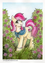 Size: 602x843 | Tagged: safe, artist:jayelle-anderson, derpibooru import, roseluck, flower, rose, solo