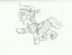 Size: 1539x1186 | Tagged: safe, artist:arkand, derpibooru import, sweetie belle, clothes, hat, monochrome, solo, traditional art