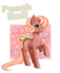 Size: 1024x1248 | Tagged: safe, artist:pinkusagiii, derpibooru import, oc, oc only, oc:peach roll, bow, solo, text