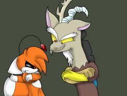 Size: 1708x1296 | Tagged: safe, artist:yoshimister, derpibooru import, discord, draconequus, crossed arms, crossover, sonic the hedgehog (series), tails doll