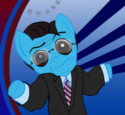 Size: 900x823 | Tagged: safe, artist:maymien, derpibooru import, clothes, glasses, looking at you, ponified, shrug, shrugpony, stephen colbert, suit