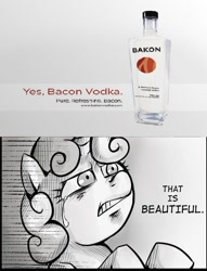 Size: 534x700 | Tagged: safe, derpibooru import, sweetie belle, alcohol, bacon, bacon vodka, exploitable meme, meme, that is beautiful, vodka