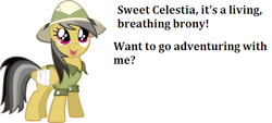 Size: 554x250 | Tagged: safe, derpibooru import, daring do, bronybait, happy, solo, text