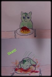 Size: 534x799 | Tagged: safe, derpibooru import, fluffy pony, fluffy pony original art, messy, spaghetti