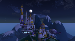 Size: 3920x2160 | Tagged: safe, artist:kiki-foxkitty, derpibooru import, canterlot, castle, moon, night, second life