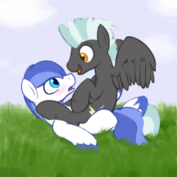 Size: 1200x1200 | Tagged: safe, artist:cottonsulk, derpibooru import, thunderlane, blushing, gay, male, royal guard