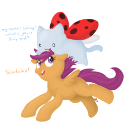 Size: 500x500 | Tagged: safe, artist:mt, scootaloo, bravest warriors, catbug, crossover