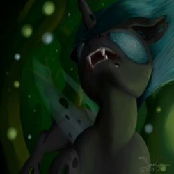 Size: 2000x2000 | Tagged: safe, artist:thelunarsea, derpibooru import, oc, oc only, changeling, crying, glowing eyes, solo, wood