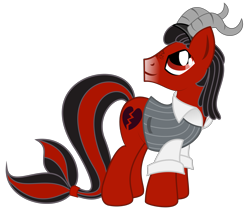 Size: 3344x2788 | Tagged: safe, derpibooru import, oc, oc only, oc:florid, earth pony, pony, black hair, capricorn, clothes, dreadlocks, horns, looking back, looking up, male, multiple horns, red and black oc, smiling, solo
