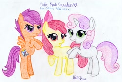 Size: 2724x1816 | Tagged: safe, artist:aya-chanluvschu, derpibooru import, apple bloom, scootaloo, sweetie belle, cutie mark crusaders, traditional art