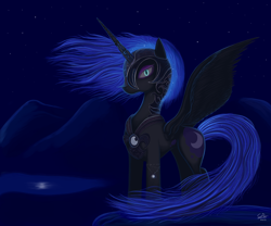 Size: 1800x1500 | Tagged: safe, artist:warfost, derpibooru import, nightmare moon, alicorn, pony, solo, spread wings