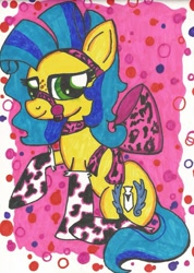 Size: 1655x2328 | Tagged: safe, artist:krazykari, derpibooru import, oc, oc only, oc:milky way, pony, bow, female, mare, milkmare, solo, traditional art