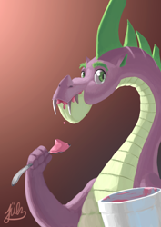 Size: 2480x3508 | Tagged: safe, artist:juliawestwick, derpibooru import, spike, dragon, adult spike, future spike, ice cream, older, older spike, solo, spikezilla