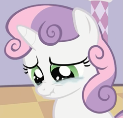 Size: 655x630 | Tagged: safe, derpibooru import, sweetie belle, pony, unicorn, sisterhooves social, crying, female, filly, scrunchy face, solo