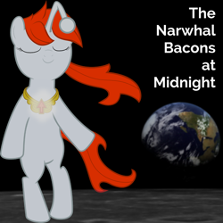 Size: 1000x1000 | Tagged: safe, derpibooru import, oc, oc only, oc:karma, narwhal, bacon, earth, meme, moon, raleway, reddit, solo, text, the narwhal bacons at midnight