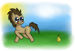 Size: 1000x679 | Tagged: safe, artist:chibi95, doctor whooves, earth pony, pony, brown coat, brown mane, male, pear, solo, stallion