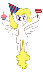 Size: 1000x1692 | Tagged: safe, artist:willdrawforfood1, derpibooru import, surprise, g1, ask surprise, cupcake, flying, food, g1 to g4, generation leap, hat, party hat, simple background, transparent background