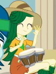 Size: 229x301 | Tagged: safe, derpibooru import, screencap, captain planet, sweet leaf, equestria girls, equestria girls (movie), background human, bongos, cropped, cute, hippie