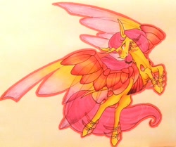 Size: 1024x858 | Tagged: safe, artist:oneiria-fylakas, oc, oc only, oc:himi, original species, female, solo, traditional art, transparent wings, wings, ytar