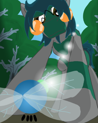 Size: 640x800 | Tagged: safe, artist:wryte, derpibooru import, oc, oc only, earth pony, parasprite, pony, everfree forest, newbie artist training grounds, sunglasses