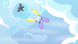 Size: 1536x864 | Tagged: safe, artist:atmospark, derpibooru import, cloudchaser, thunderlane, banana, flying, svg, vector, wat