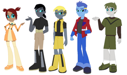 Size: 1024x612 | Tagged: safe, derpibooru import, equestria girls, barely pony related, bulkhead, bumblebee, cybertron boys, eqg promo pose set, equestria girls-ified, humanized, optimus prime, parody, prowl, sari sumdac, transformers, transformers animated