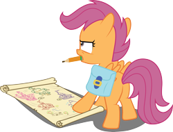 Size: 5001x3797 | Tagged: safe, artist:abion47, derpibooru import, scootaloo, absurd resolution, bag, map, mouth hold, pencil, simple background, solo, transparent background, vector