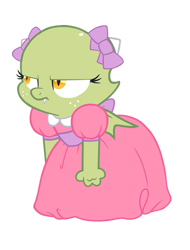 Size: 500x658 | Tagged: safe, artist:queencold, oc, oc only, oc:jade, dragon, baby dragon, clothes, dragon oc, dragoness, dress, female, simple background, transparent background