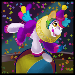 Size: 936x936 | Tagged: safe, artist:brownwolffm, derpibooru import, idw, pony, ball, clown, ponyacci, solo