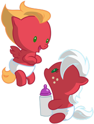 Size: 900x1187 | Tagged: safe, artist:andypriceart, artist:lahirien, derpibooru import, idw, pony, baby, baby bottle, baby pony, bottle, diaper, foal, idw showified, offspring, parent:big macintosh, parent:fleetfoot, parents:fleetmac, simple background, transparent background, unnamed pony, vector