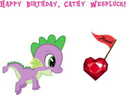 Size: 1024x776 | Tagged: safe, artist:pixelgrip94, derpibooru import, spike, dragon, cathy weseluck, fire ruby, happy birthday, solo