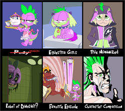 Size: 1419x1266 | Tagged: safe, artist:terry, garble, spike, dog, equestria girls, beauty and the beast, character meme, chip, crossover, disney, five nights at freddy's, garfield, jean pierre polnareff, jojo's bizarre adventure, meme, mrs. potts, nightmare fuel, power rangers dino charge, spike the dog, springtrap, stardust crusaders, teenaged dragon, the implications are horrible, zyuden sentai kyoryuger