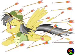 Size: 6046x4505 | Tagged: safe, artist:kyoshyu, daring do, absurd resolution, arrow, arrow to the knee, mouth hold, solo, weapon