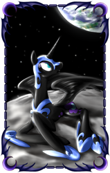 Size: 615x970 | Tagged: safe, artist:baitoubaozou, derpibooru import, nightmare moon, banishment, earth, moon, solo