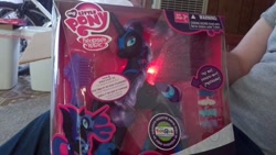 Size: 1280x720 | Tagged: safe, derpibooru import, nightmare moon, brushable, irl, photo, talking nightmare moon, toy