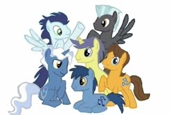 Size: 600x400 | Tagged: safe, artist:dr-j33, derpibooru import, blues, caramel, comet tail, noteworthy, pokey pierce, soarin', thunderlane, male, male six