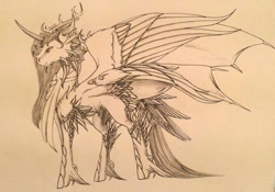 Size: 1024x717 | Tagged: safe, artist:oneiria-fylakas, original species, braham, monochrome, solo, traditional art